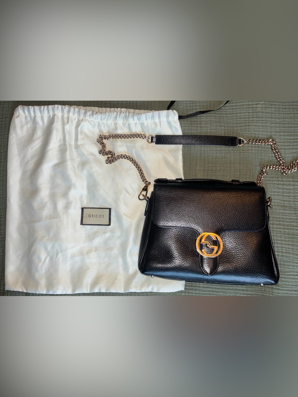 Black Gucci Interlocking Leather Crossbody/handbag with Gold GG